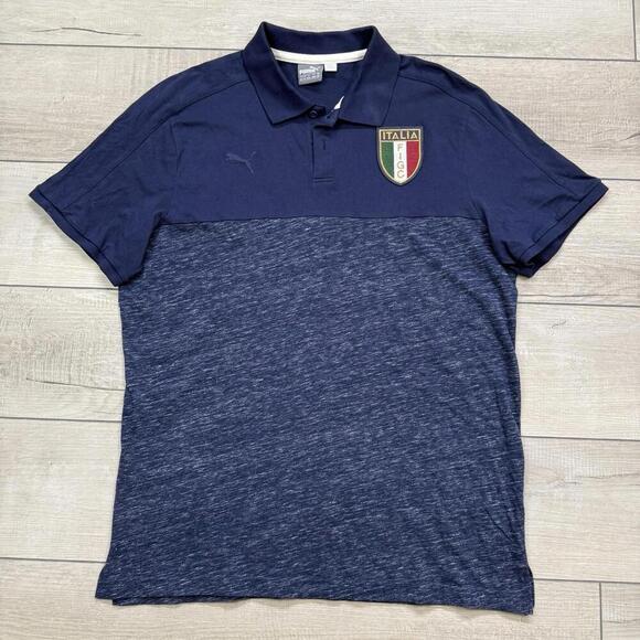 Puma Italia FIGC Navy Polo Shirt Men Sz XXL Soccer Fan Gear Euro Cup Team Jersey - Picture 1 of 7